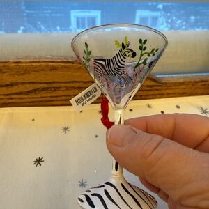New Pier 1 Painted Zebra Martini Glass Ornament